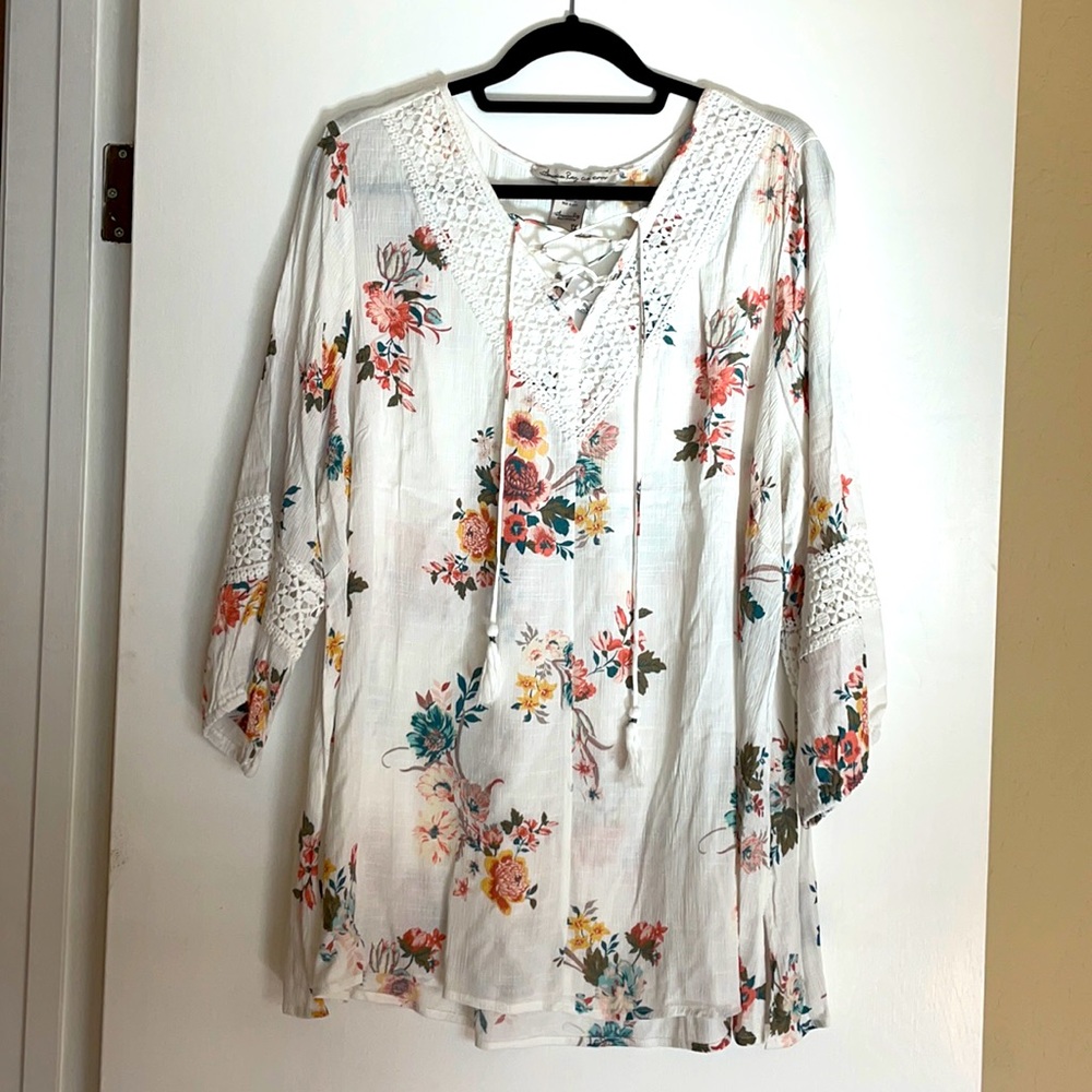 Long sleeve sheer floral blouse